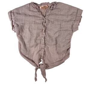 Scandal Italy Women's Medium Linen Tie Front Button Blouse Pink Boho Beach